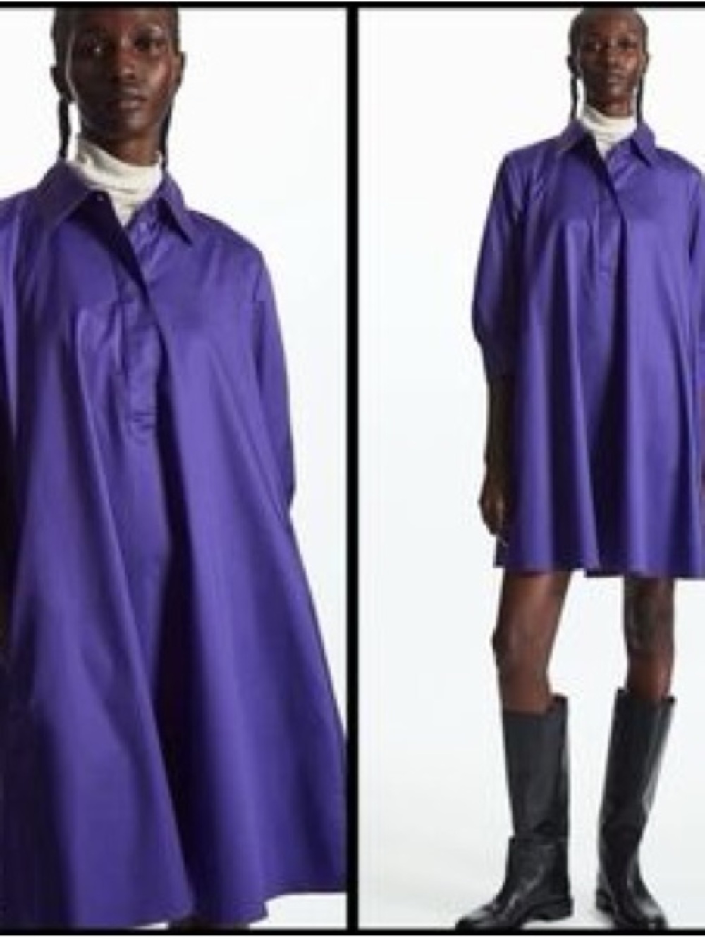 COS Womens A-Line Popover Mini Shirt Dress Purple 3/4 Sleeve Pockets
